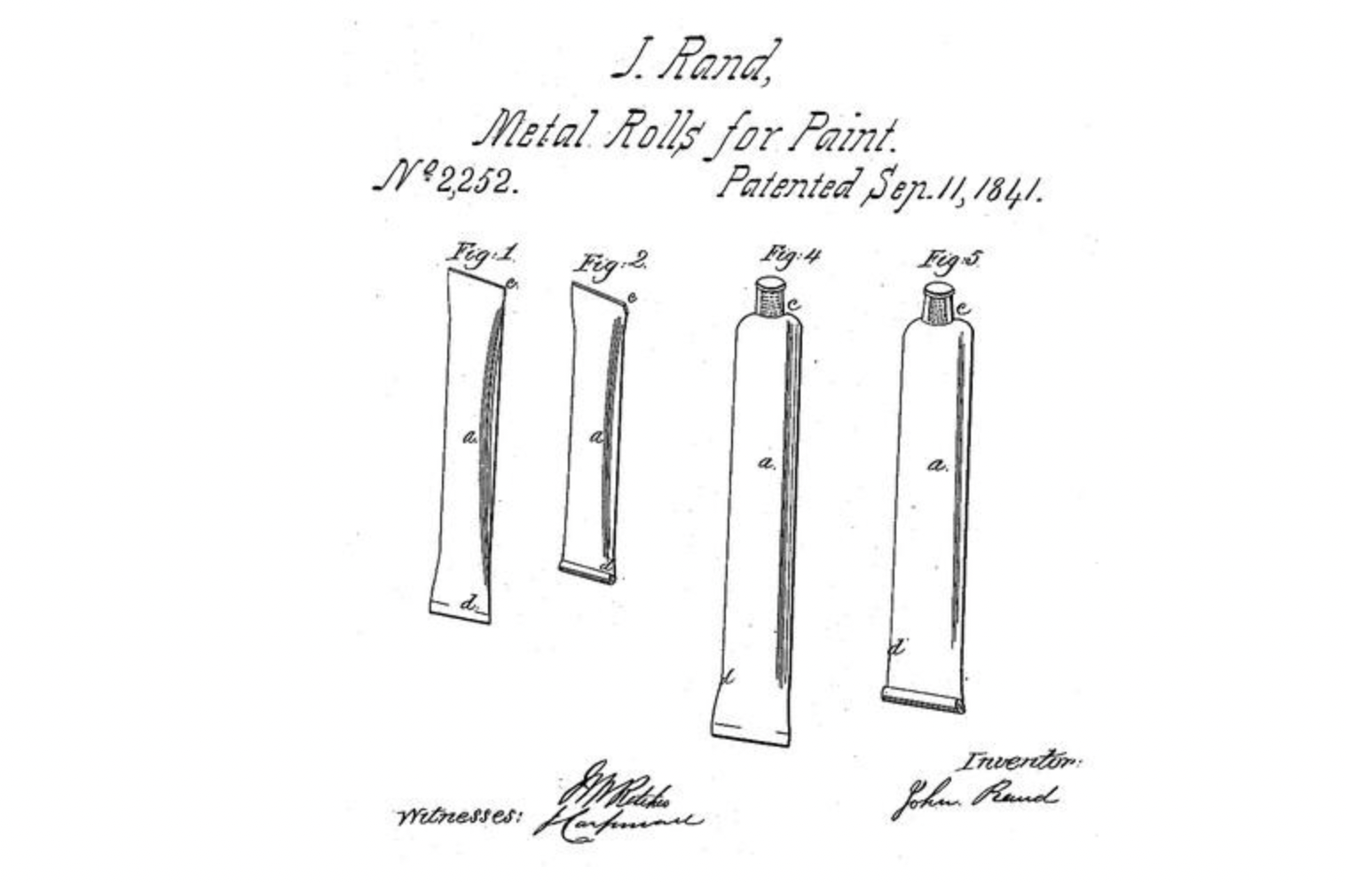 John Goffe Rand collapsible paint tube patent drawings.